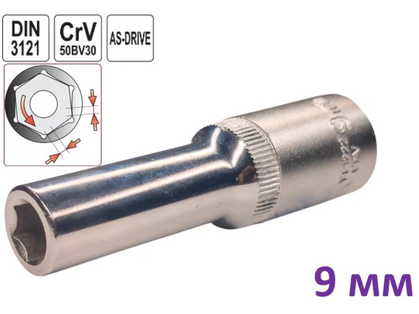 Головка торцева шестигранна глибока 9 мм, 1/2", Yato, CrV