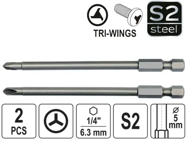 Довгі біти Tri-Wing (трипроменеві) №1, №3 100мм S2 (набір 2 шт)