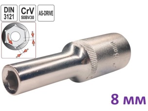 Головка торцева шестигранна глибока 8 мм, 1/2", Yato, CrV