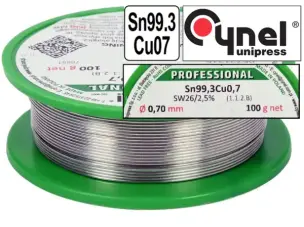 Безсвинцевий припій Cynel Sn99,3Cu0,7 з флюсом 0,7мм 100гр