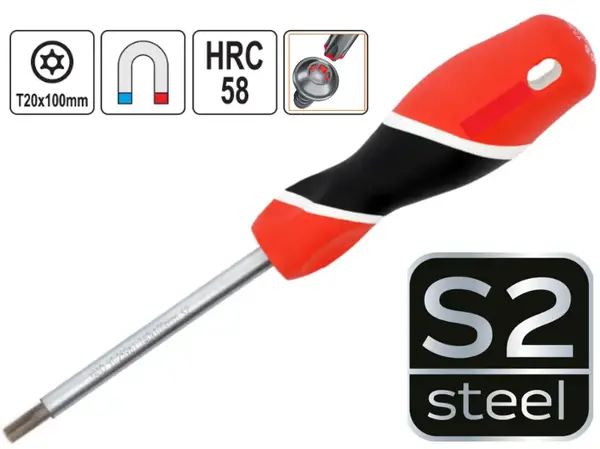 Отвертка Torx с отверстием T20 100 мм сталь S2