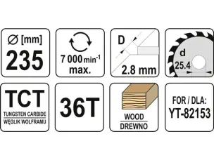 Диск по дереву твердосплавний 235x25.4x36зубов Yato