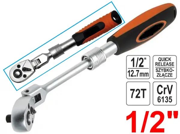 Ключ тріскачка поворотний телескопічний CrV 1/2″