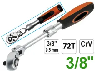 Ключ тріскачка поворотний розсувний CrV 3/8″