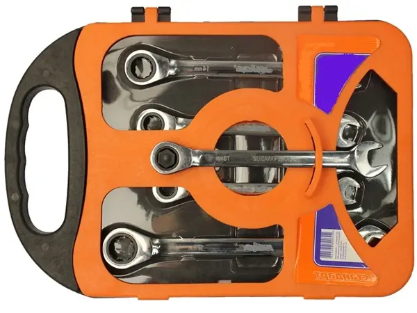 Набор рожково-накидных ключей с трещоткой CrV (10-17 мм, 5 шт)