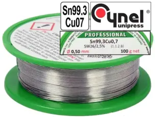 Безсвинцевий припій Cynel Sn99,3Cu0,7 з флюсом 0,5мм 100гр