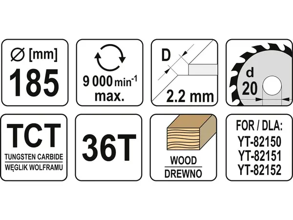 Диск на дисковую пилу с твердосплавными напайками 185x20x36зубов Yato