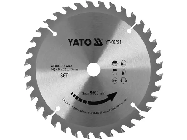Пильний диск з напайками для циркулярки 165x16x36зубов Yato
