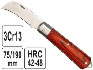 Нож электрика складной изогнутый 75/190мм 3Cr13