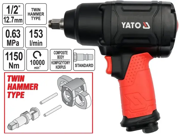 Пневмогайковерт ударный Yato 1/2″ 1150Нм