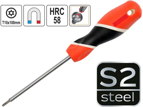 Отвертка Torx с отверстием T10 100 мм сталь S2
