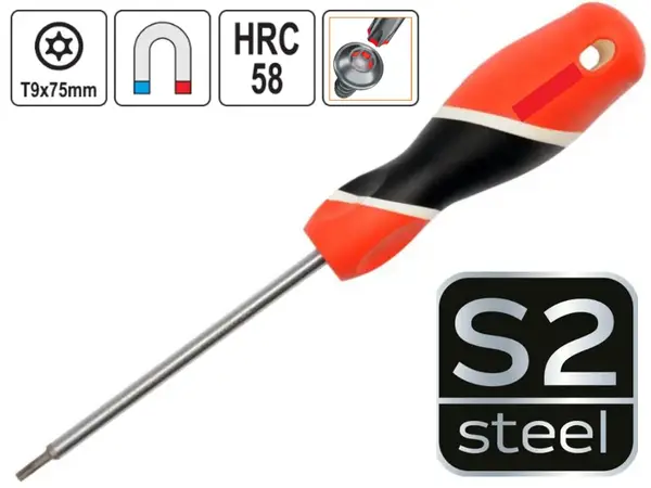 Викрутка Torx з отвором T9 75 мм сталь S2