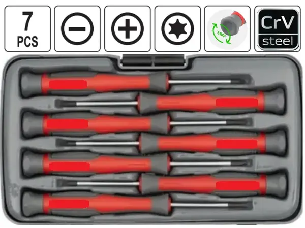 Набор прецизионных отверток CrV 7 шт (SL, PH, Torx)