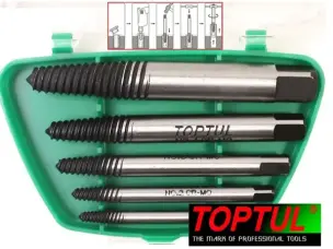 Екстрактори для зламаних болтів TopTul 5 шт (дрібний крок)