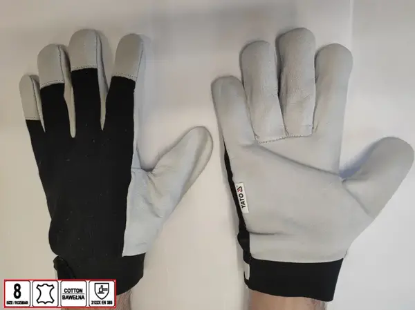 Дышащие рабочие перчатки из кожи с тканью 8''