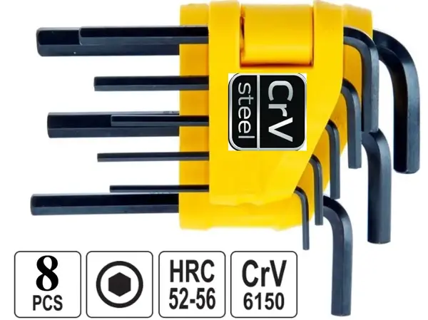 Набор дюймовых шестигранных ключей CrV коротких 1/16-1/4" (8 шт)