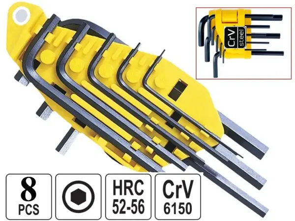 Набор дюймовых шестигранных ключей CrV коротких 1/16-1/4" (8 шт)