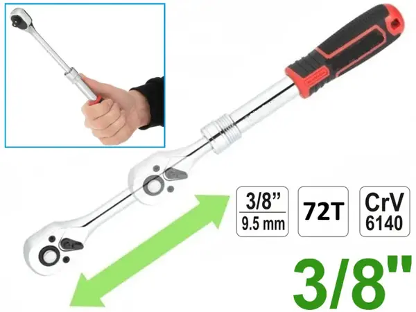 Ключ трещотка телескопический 228-327мм  CrV 3/8″
