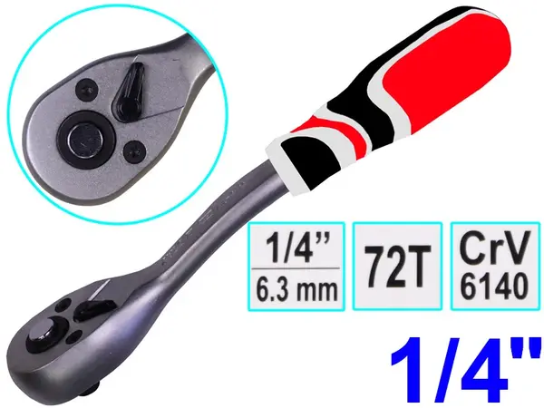 Ключ трещотка изогнутый Yato 155мм CrV 1/4″