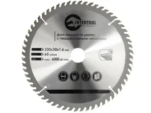 Диск пильний по дереву Intertool 230х30х60Т