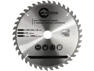 Диск пильный по дереву Intertool 250х30х40Т