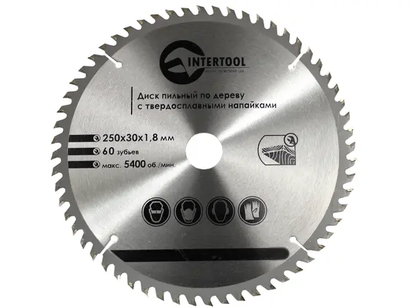 Диск пильний по дереву Intertool 250х30х60Т