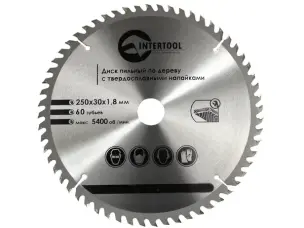 Диск пильний по дереву Intertool 250х30х60Т