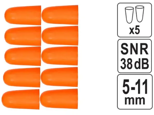 Беруши противошумные вставки SNR 38 dB (5 пар) полиуретановые