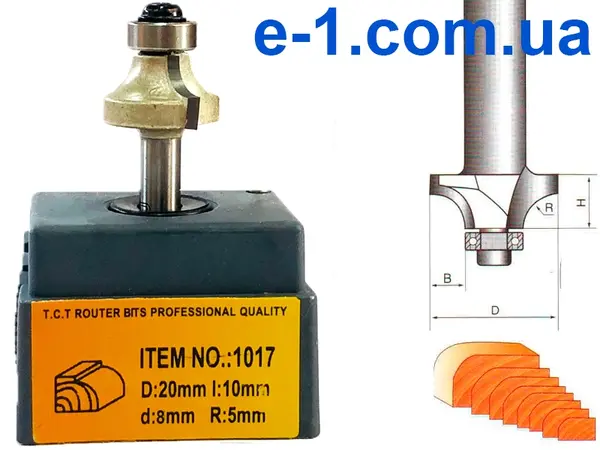 Фреза 1017 D20 h10 d8 R5 кромочная калевочная