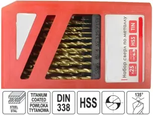 Набор сверл по металлу HSS-TiN 25шт