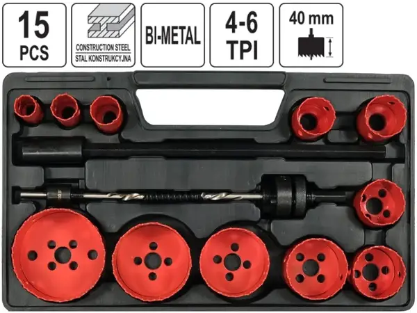 Набор биметаллических коронок 19-76 мм HSS M3 (15 шт, 4-6 TPI)