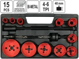 Набор биметаллических коронок 19-76 мм HSS M3 (15 шт, 4-6 TPI)
