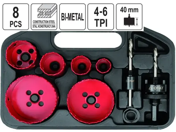 Набор биметаллических коронок 22-73 мм HSS M3 (8 шт, 4-6 TPI)
