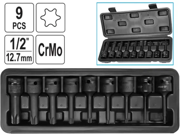 Набір ударних головок Torx 1/2" T20-T70 CrMo 9 шт