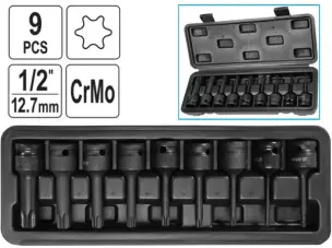 Набір ударних головок Torx 1/2" T20-T70 CrMo 9 шт