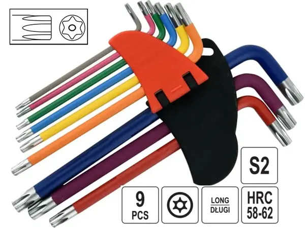 Набор ключей Torx S2 T10-T50 с отверстием (цветные)