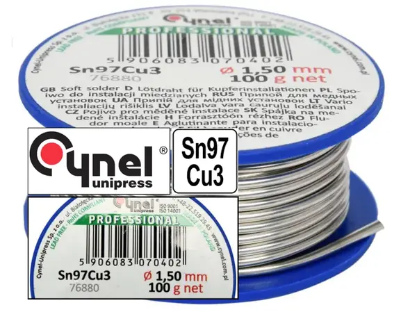Безсвинцевий припій Cynel Sn97Cu3 1,5мм 100гр